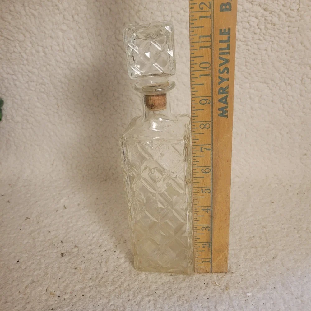 Thatcher Glass Whiskey Decanter 1962 Clear Diamond Cut Glass Vintage 12in Good